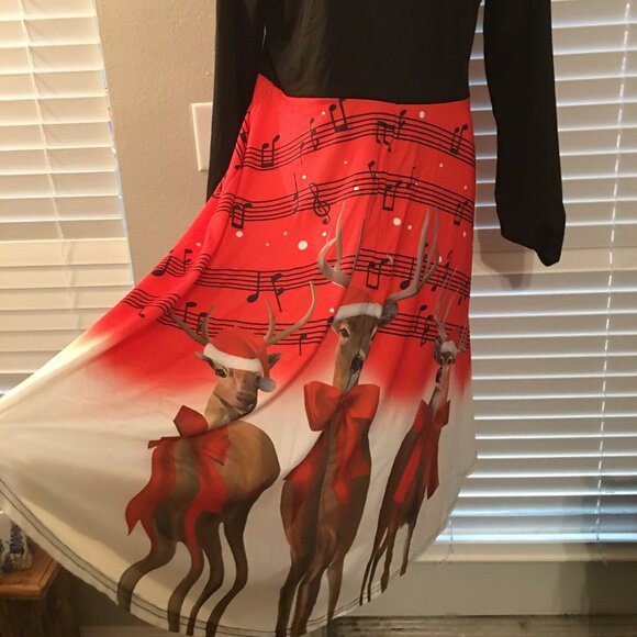 Christmas Skater Reindeer Dress - L 38 Bust 19 across Hal1 - Picture 3 of 6